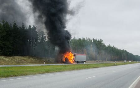 Burning Big Rig on the Highway