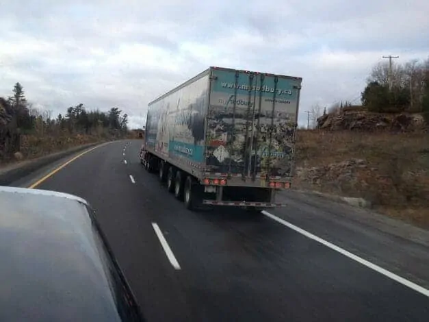 View of Highway from Big Rig Over Hood