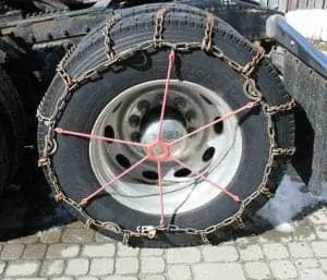 Semi Truck Tire Chains Secured
