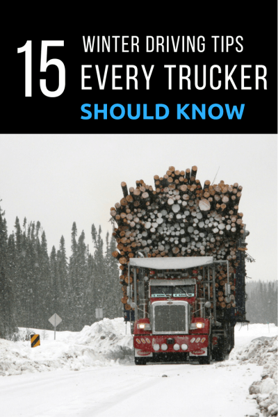 Big Red Peterbilt Truck With Massive Load of Logs in Winter Snow