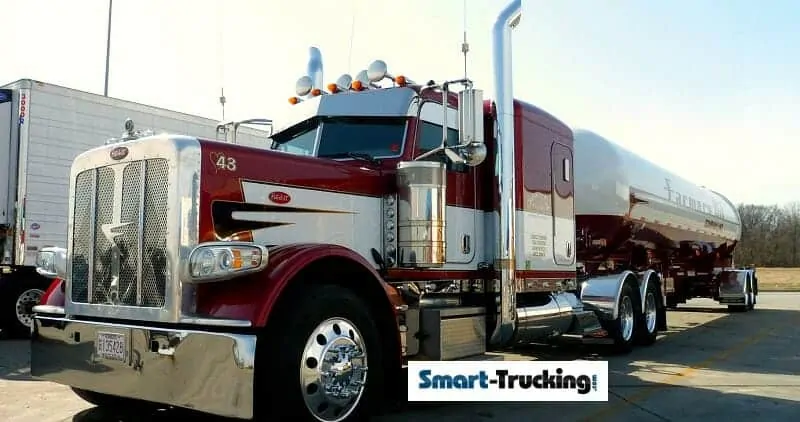 Red White Peterbilt 389 Truck With Stainless Tanker Trailer