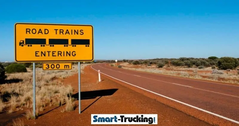 Road Trains Entering Sign in Australia Outback