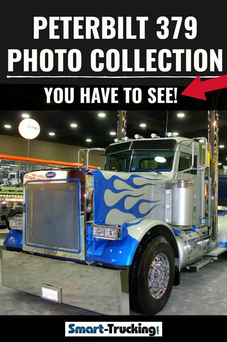 The 379 Peterbilt Photo Collection: The Classic King of the Highway. A must see photo gallery of the iconic semi truck, the Peterbilt 379! Although the 379 Peterbilt is no longer manufactured by the company, the resale value of this big rig remains solid. The 379 Pete, King of the Road! #peterbilt #bigrig #semitruck #trucking #trucker #truckdriver #trucks Gray Peterbilt 379 with Blue Flames Show Truck