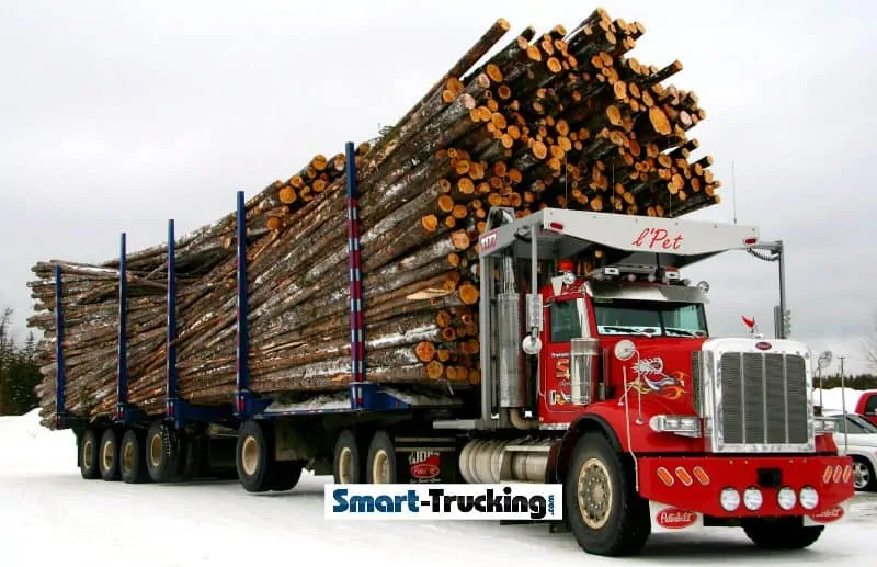 Peterbilt 357 Red Logging Truck Loaded
