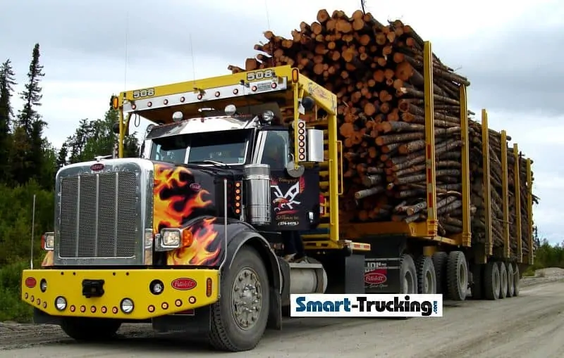 Peterbilt Logging Truck Loaded Black with Flames