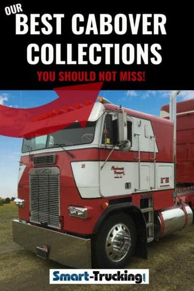 Red and White Old Cabover Truck Red and White Cabover Freightliner Big Rig With Trailer