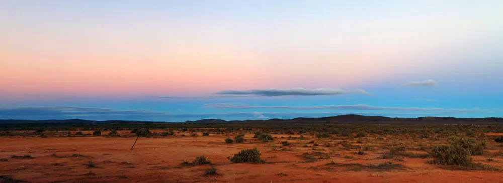 Australian outback panorama, at sunset. Outside Broken Hill, in far western New South Wales