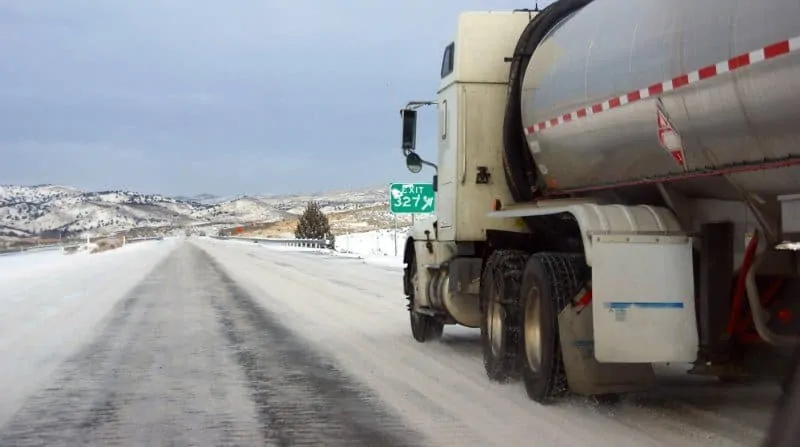 Tanker truck on winter roads