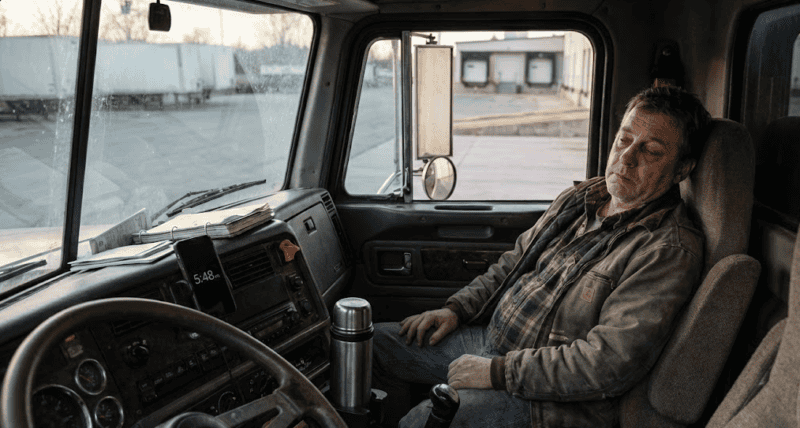 Truck Driver Falling Asleep Waiting.