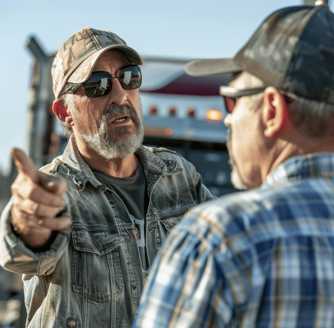 Super trucker telling another trucker what to do