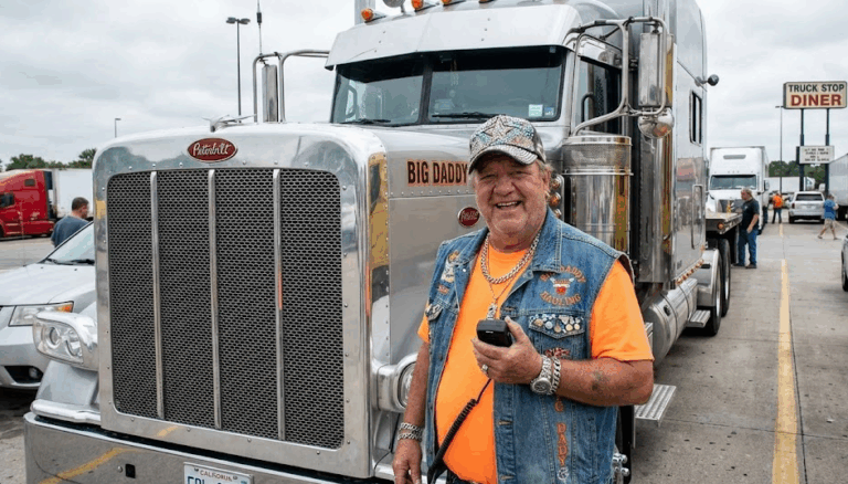 Super Trucker standing beside his cool truck