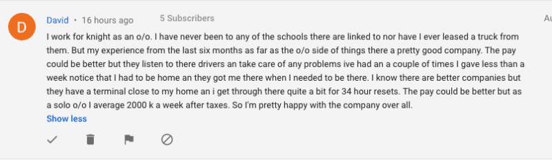 Knight Transportation CDL School Review Comments