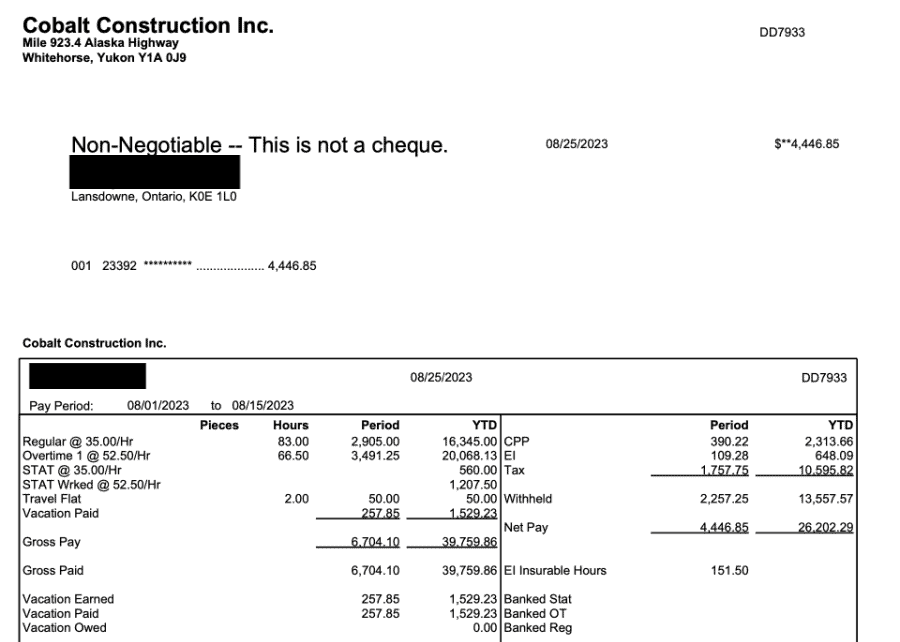 Pay Sheet Cobalt Construction Inc