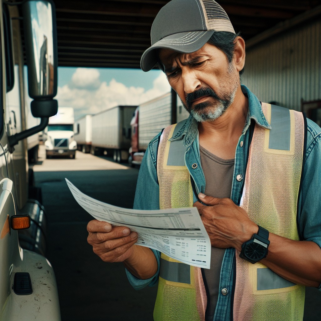 Truck Driver Examining His Pay Statement