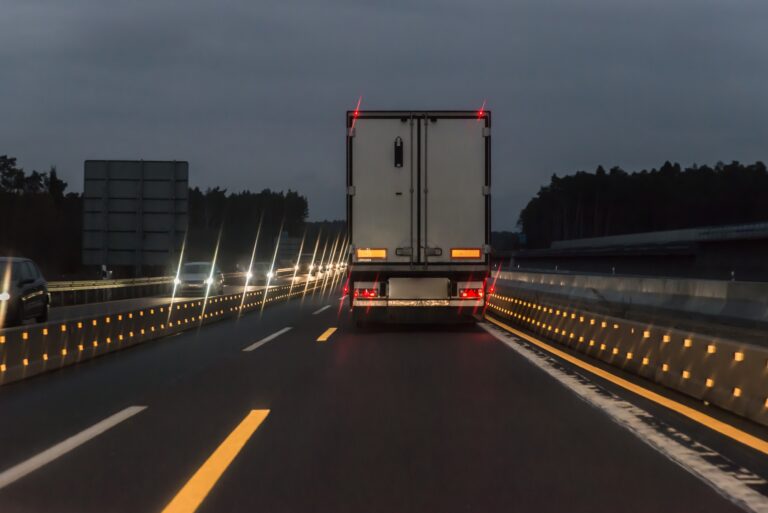 Truck at night on the highway