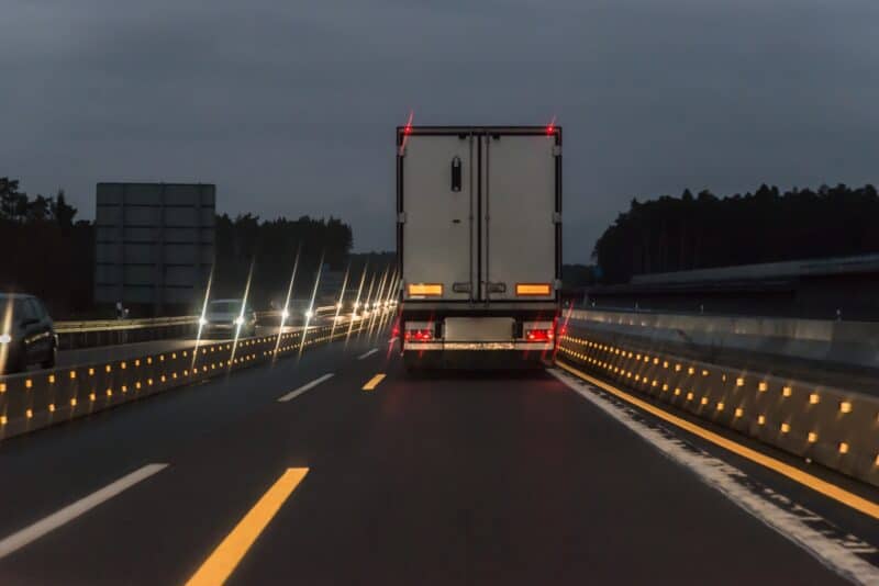 Truck at night on the highway