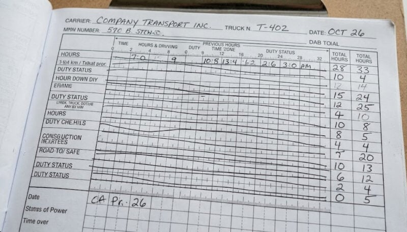 Driver's daily log book