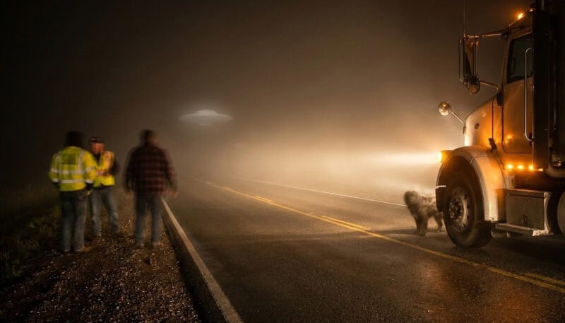Weird sighting on the highway at night.
