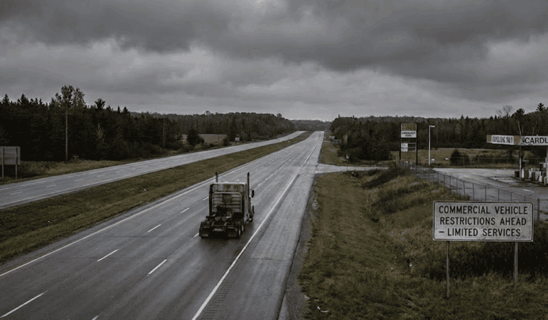 A semi truck on 401 highway in Ontario Canada.