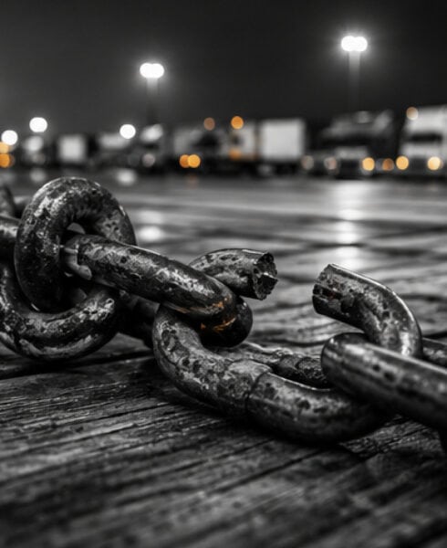 Broken chain symbolic of the broken code of professionalism of truckers.