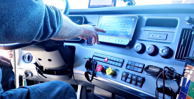 Dash view of a Cascadia Freightliner